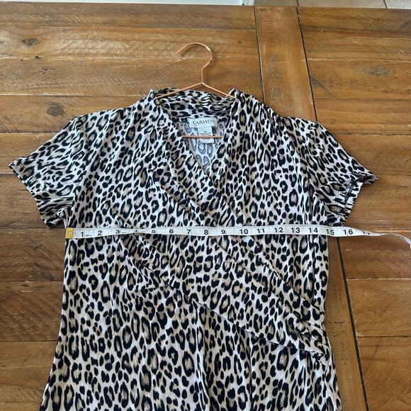 Carmen Marc valvo faux wrap draped blouse animal print size XS - Picture 5 of 5